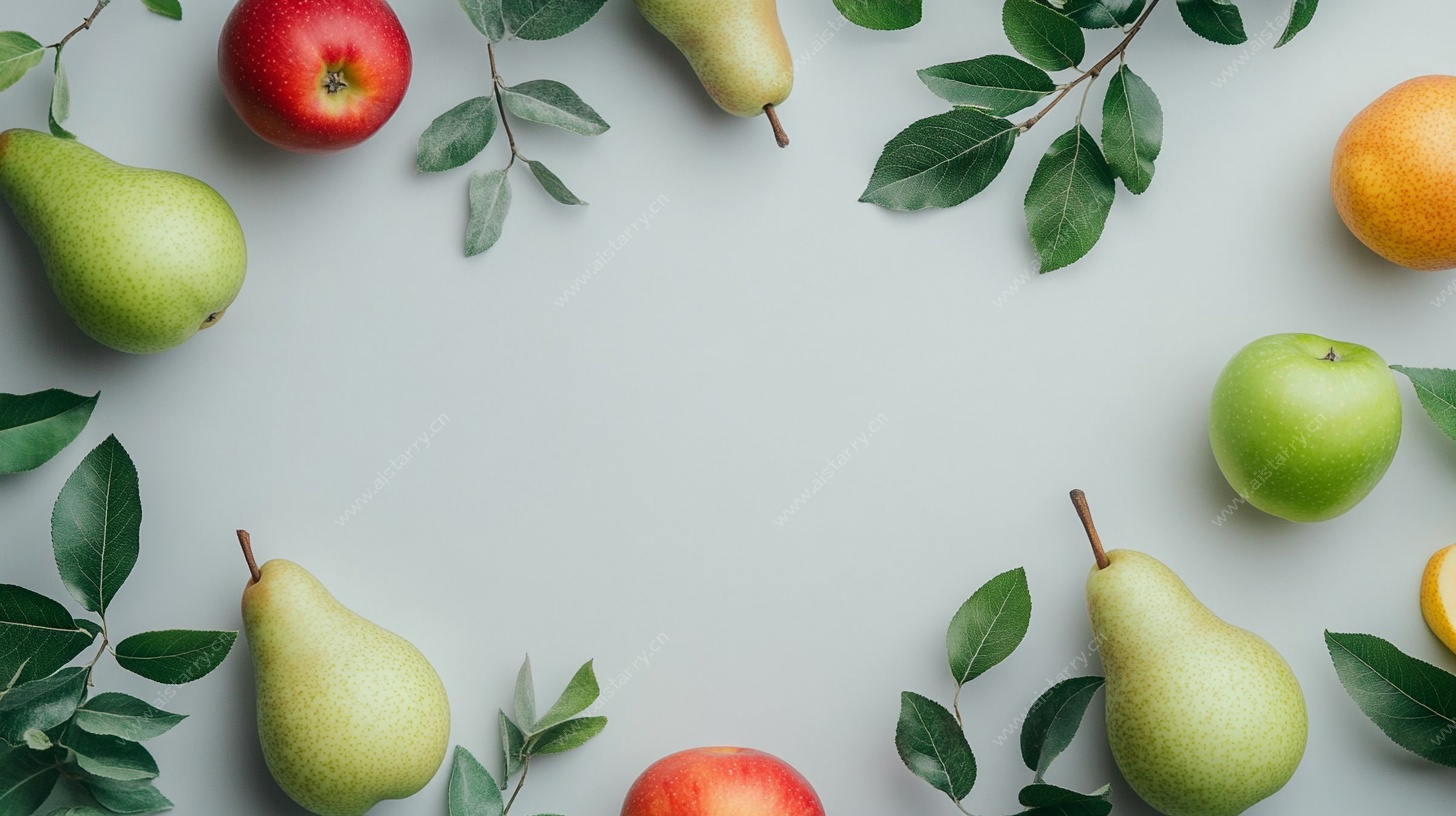 水果绿叶环绕的清新构图