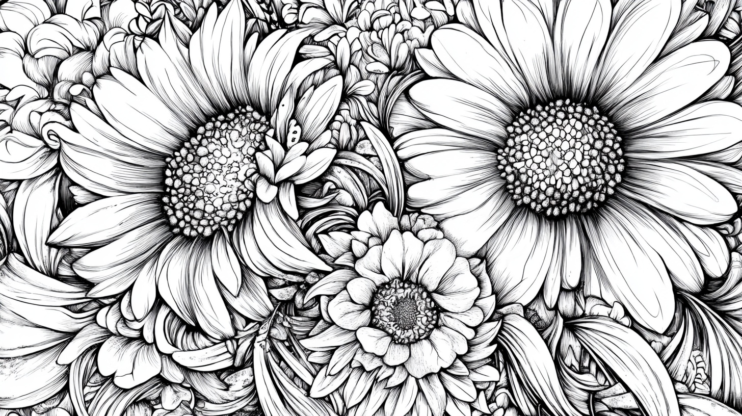 黑白花卉图案插画