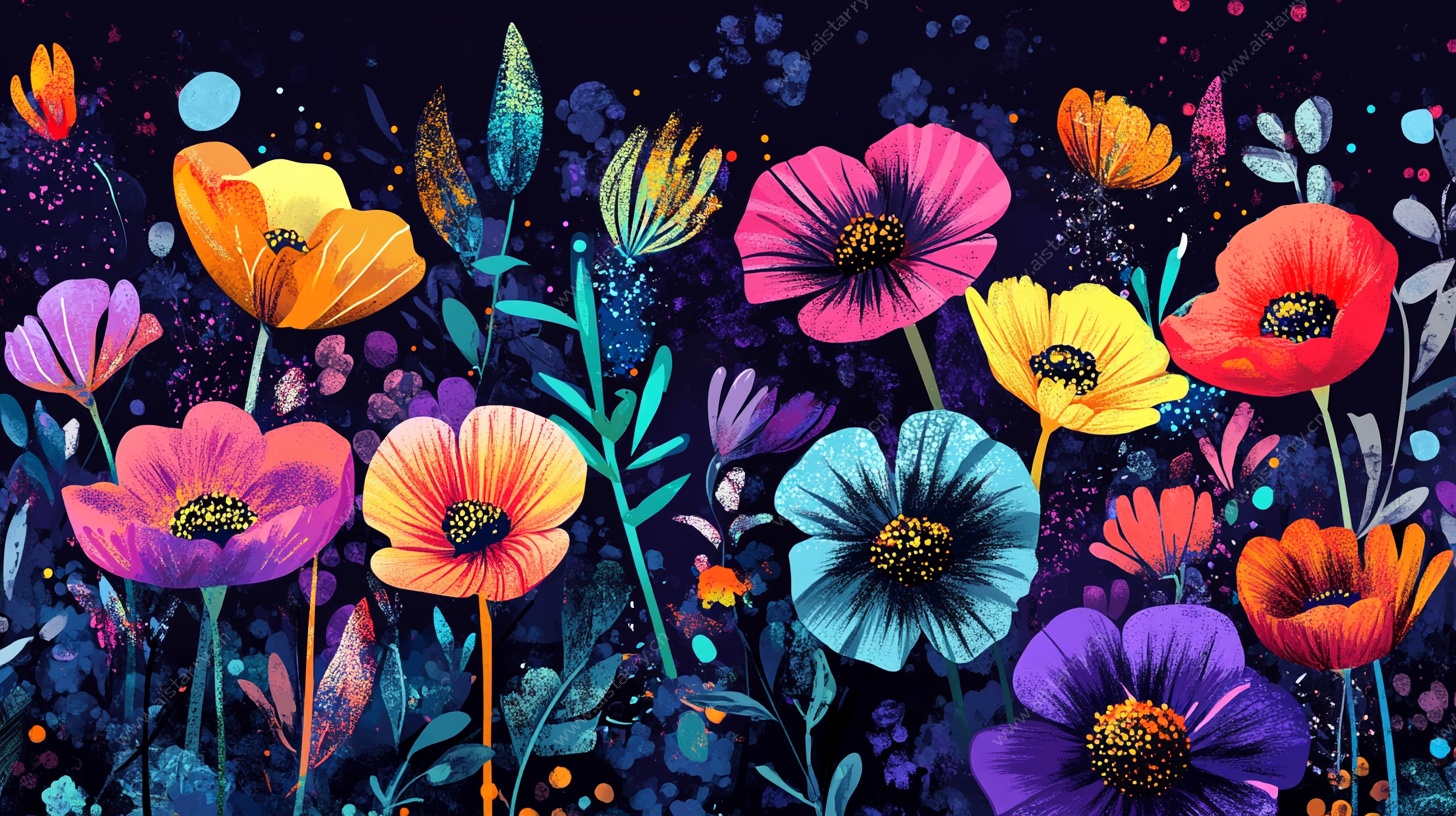梦幻多彩花卉插画