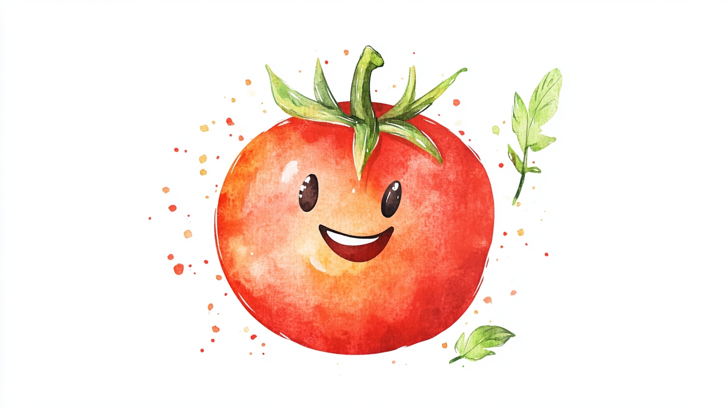可爱笑脸番茄水彩插画