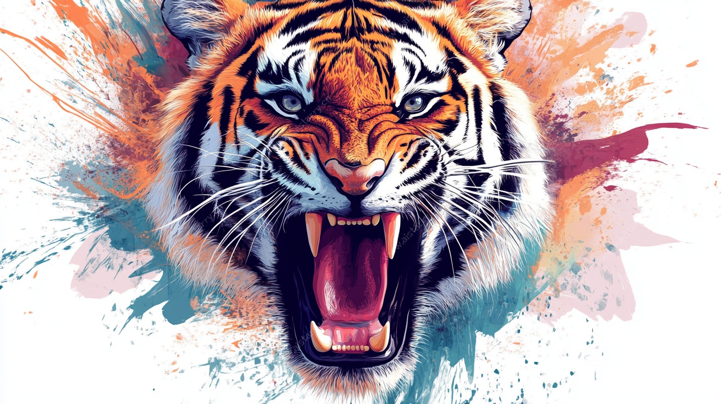 咆哮猛虎 泼墨艺术风形象