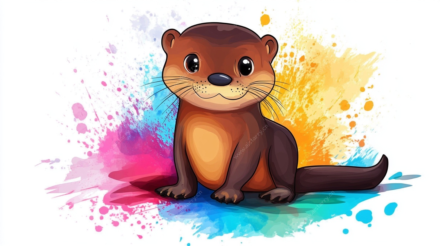 可爱水獭水彩插画