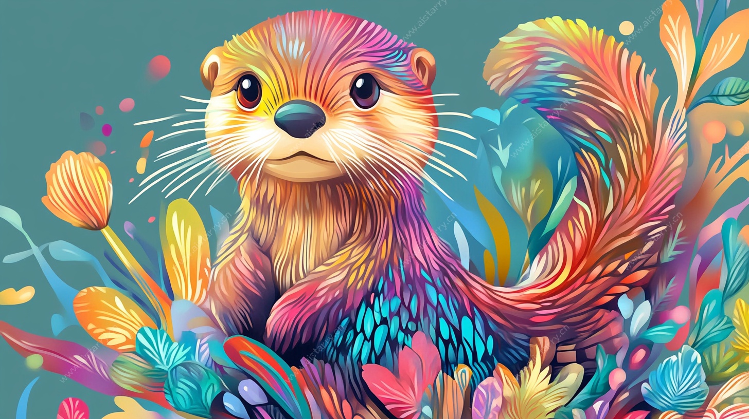 五彩水獭插画