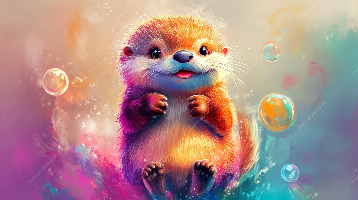 彩色水獭与梦幻泡泡世界