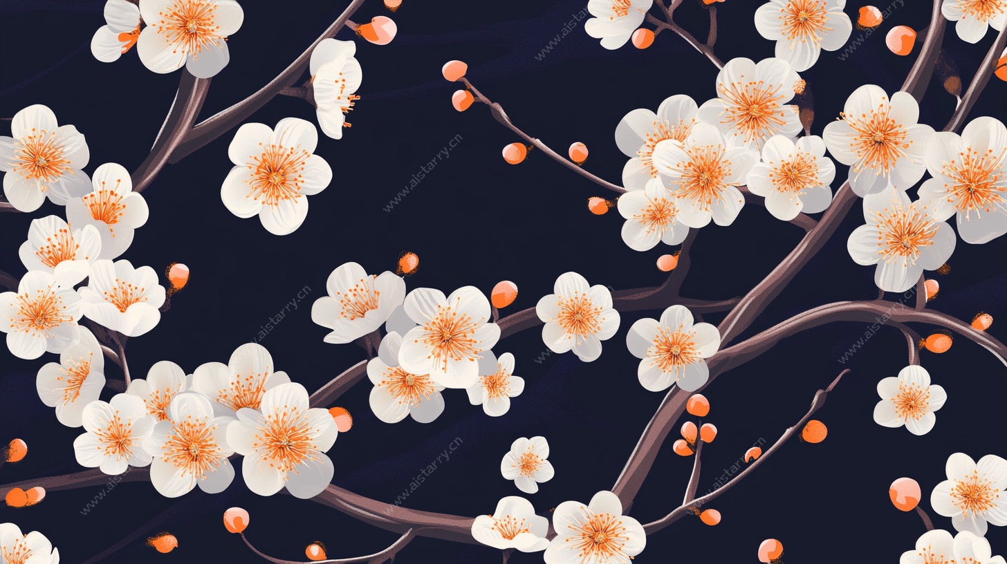 墨底白梅花卉图案