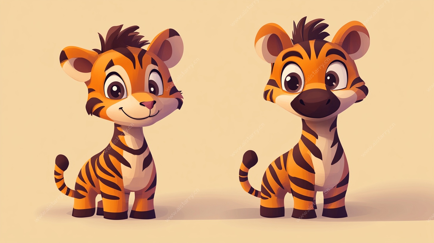 可爱双生小老虎插画