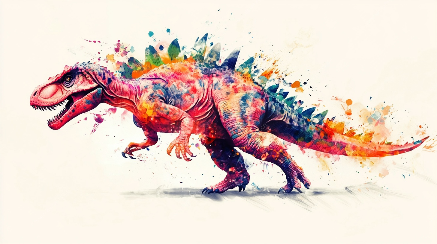 水彩风格彩色恐龙插画