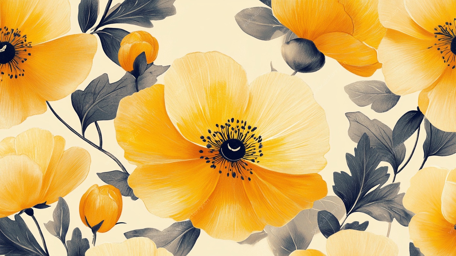 黄色花卉无缝图案设计