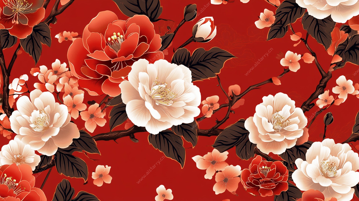 中式红花图案精美纹样