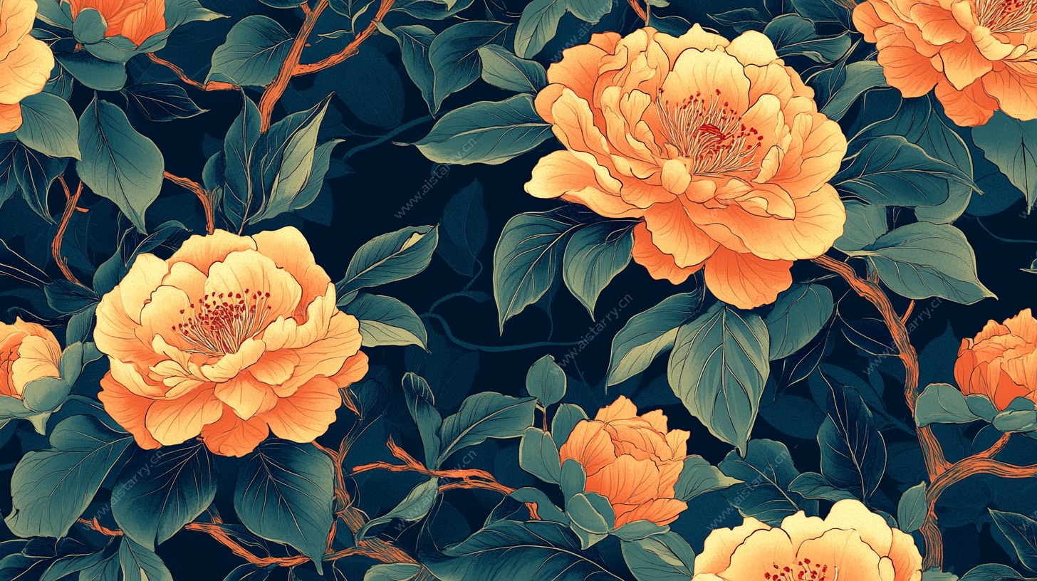 橙色山茶花花卉图案背景