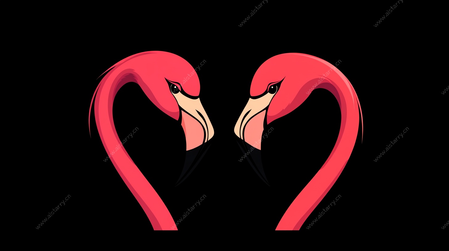 双火烈鸟爱心造型插画