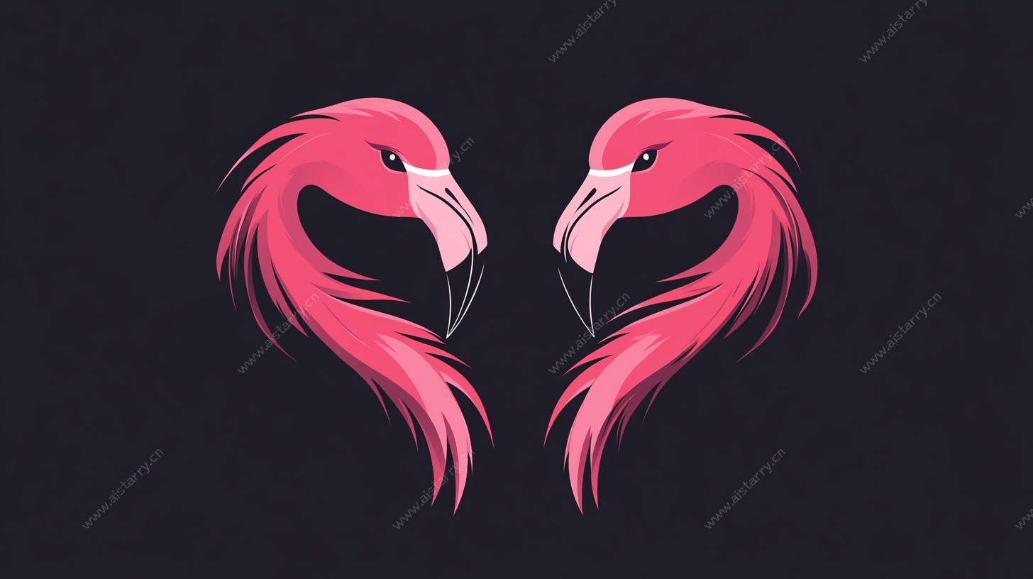 双火烈鸟爱心造型插画