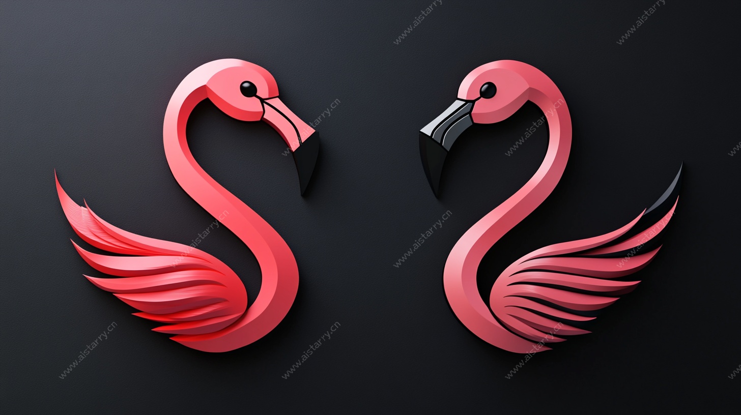 双火烈鸟立体图标设计