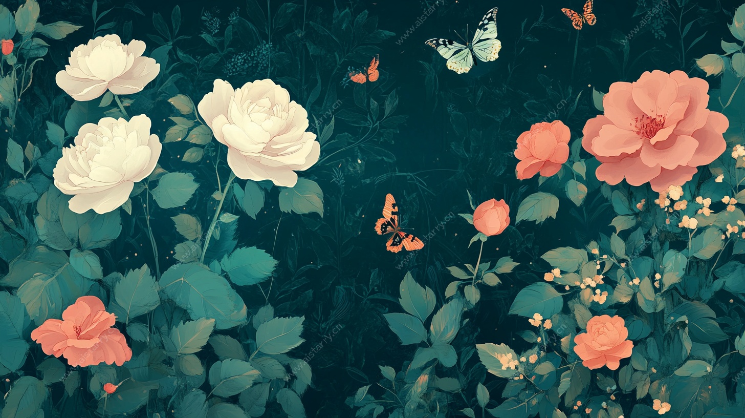 花丛蝶舞梦幻插画