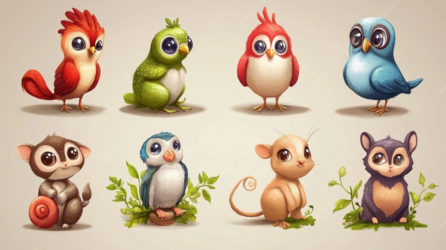 可爱卡通动物集合插画