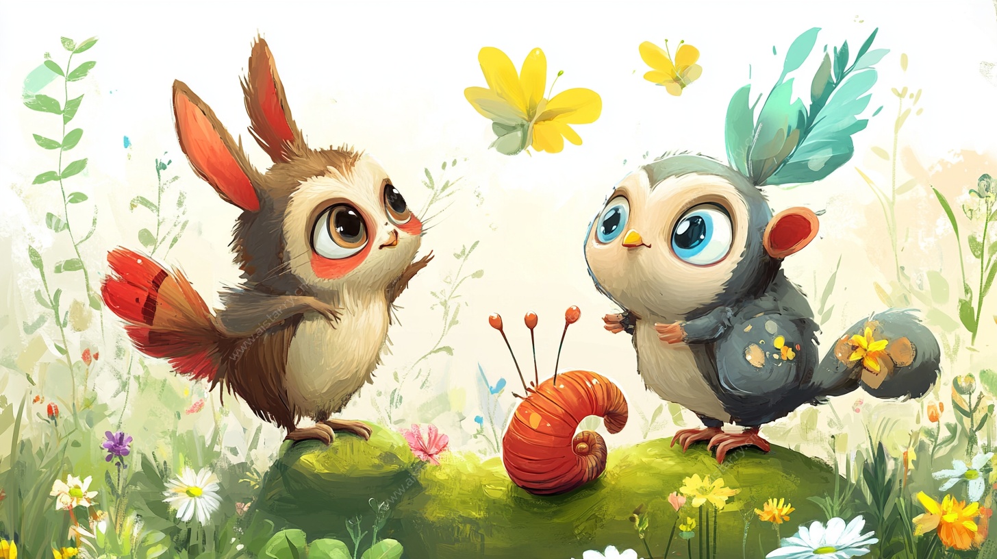 萌趣动物的草地奇遇