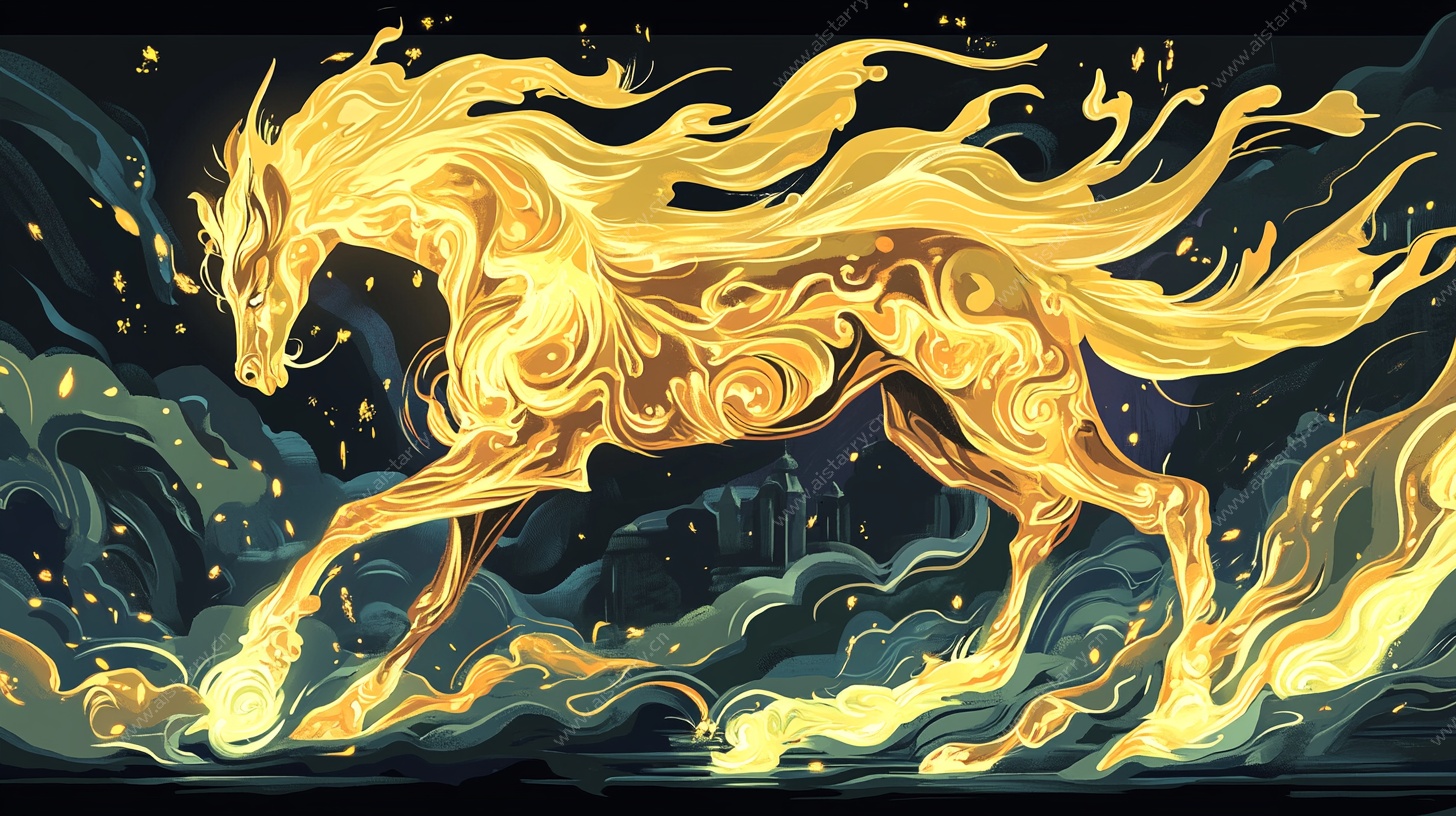 火焰奔马奇幻插画