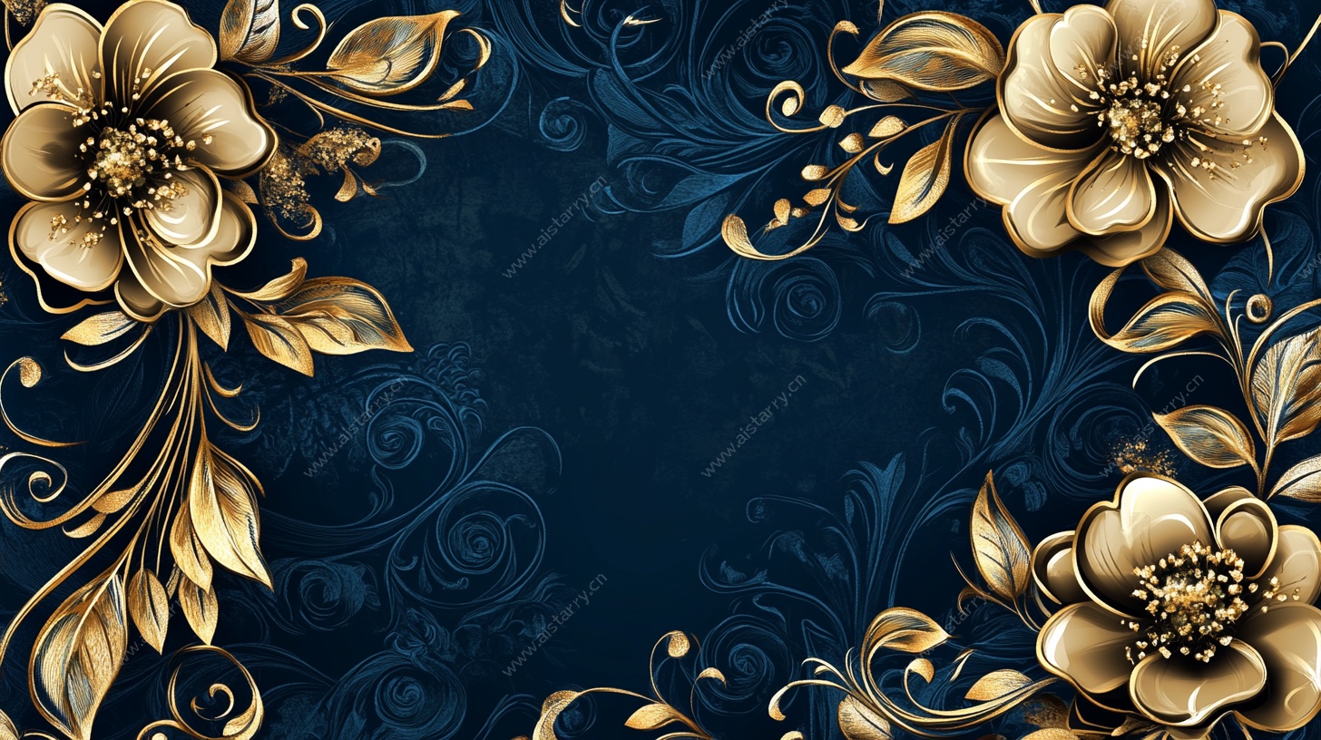 金色花卉深蓝背景装饰图