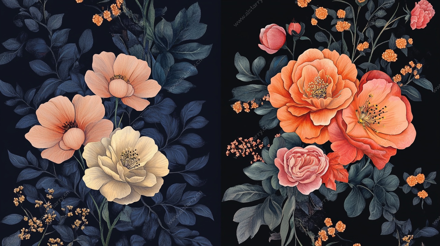 深色背景花卉图案设计