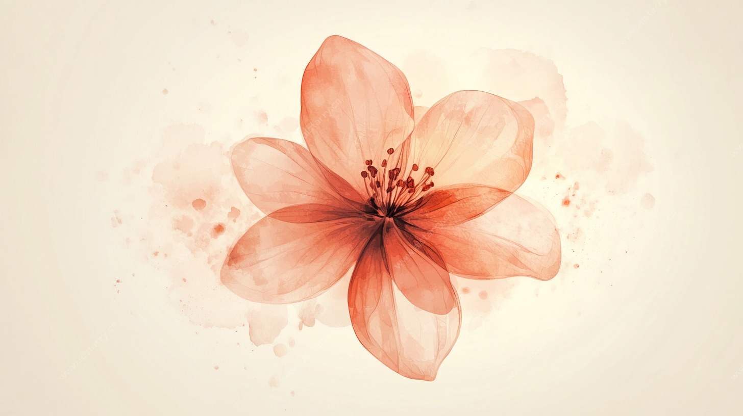 橙粉花朵水彩艺术画