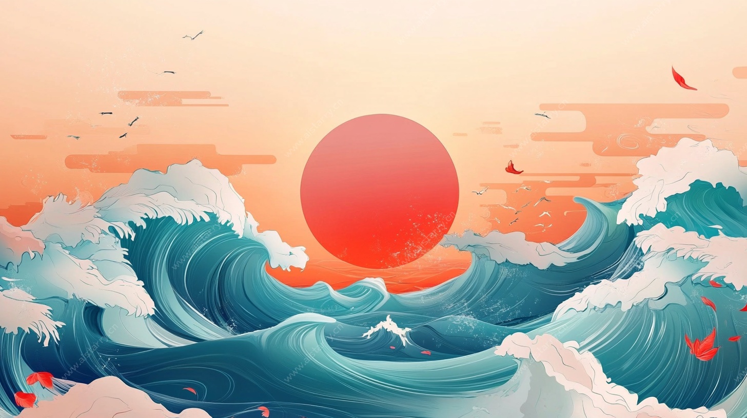 海上红日涌 波浪壮阔景