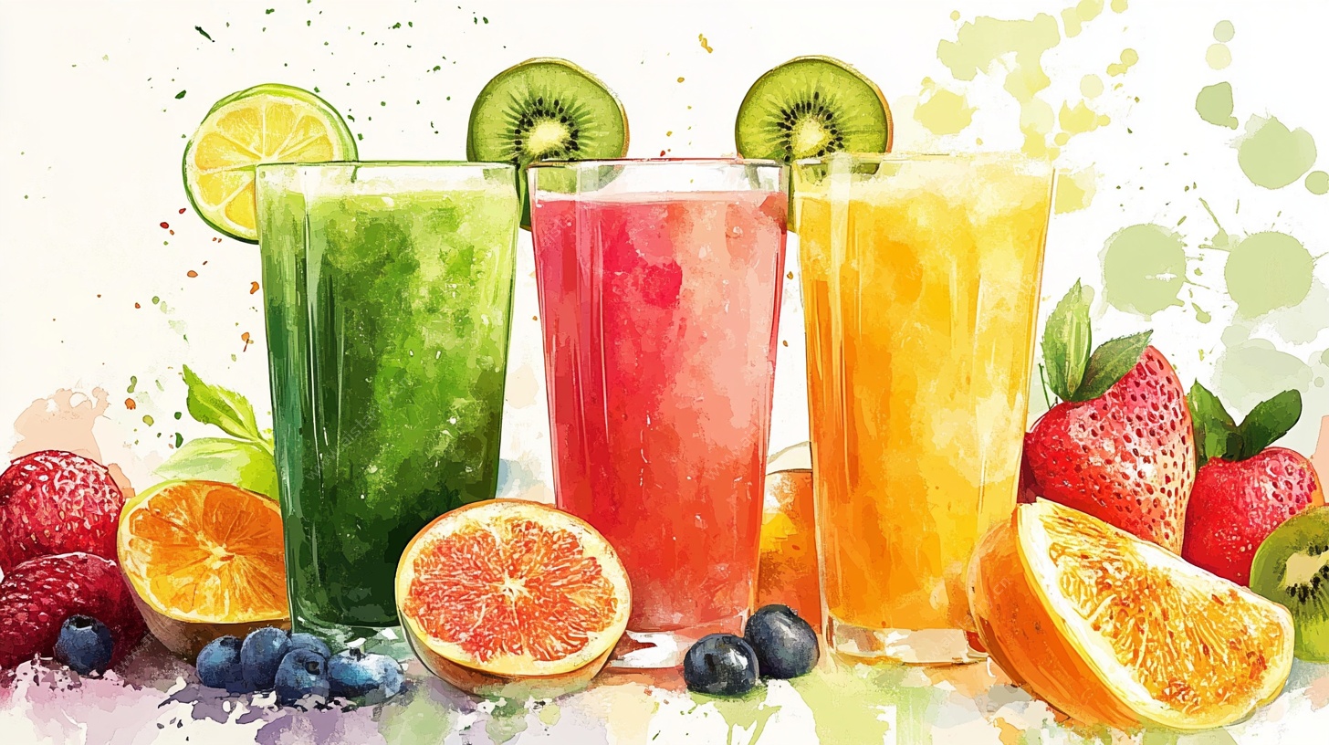 缤纷水果鲜榨果汁插画