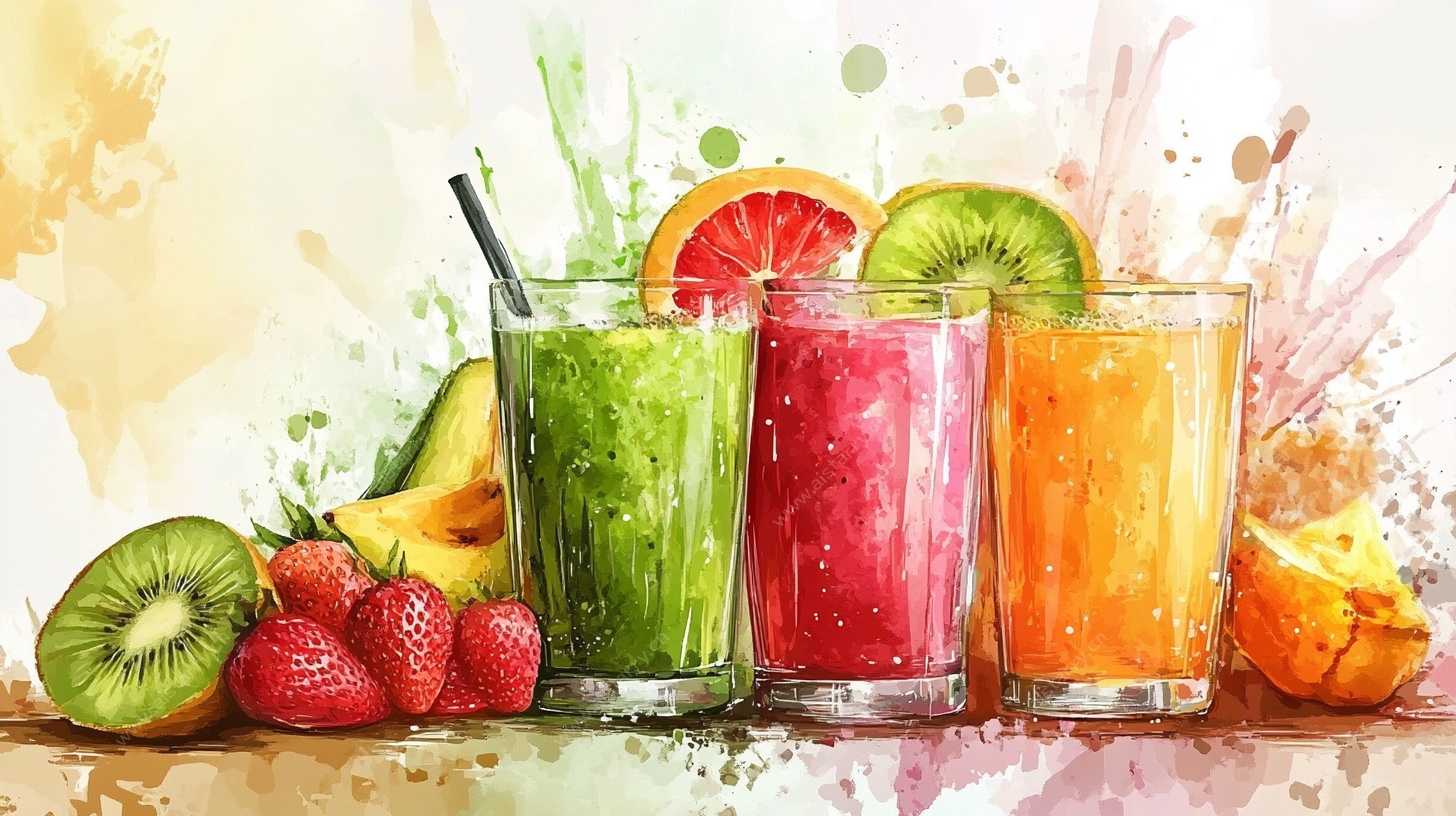 缤纷鲜果冰饮水彩插画
