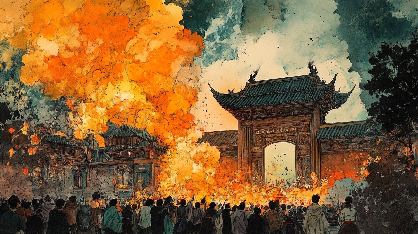 古建前的绚烂烟火盛会