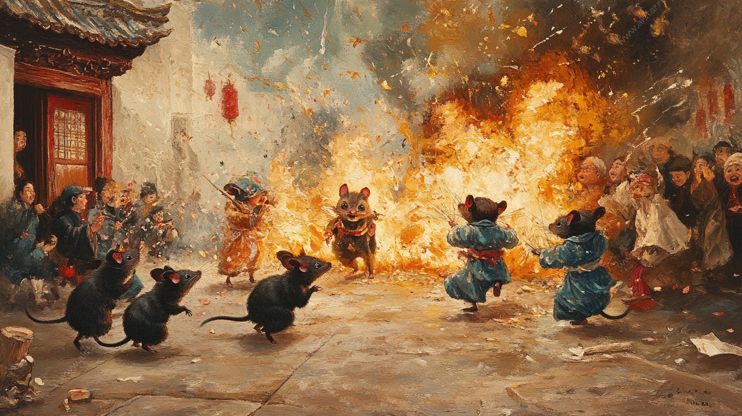 鼠辈闹新春民俗奇幻画