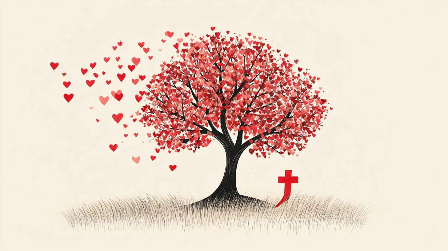 爱心树旁的红色十字架