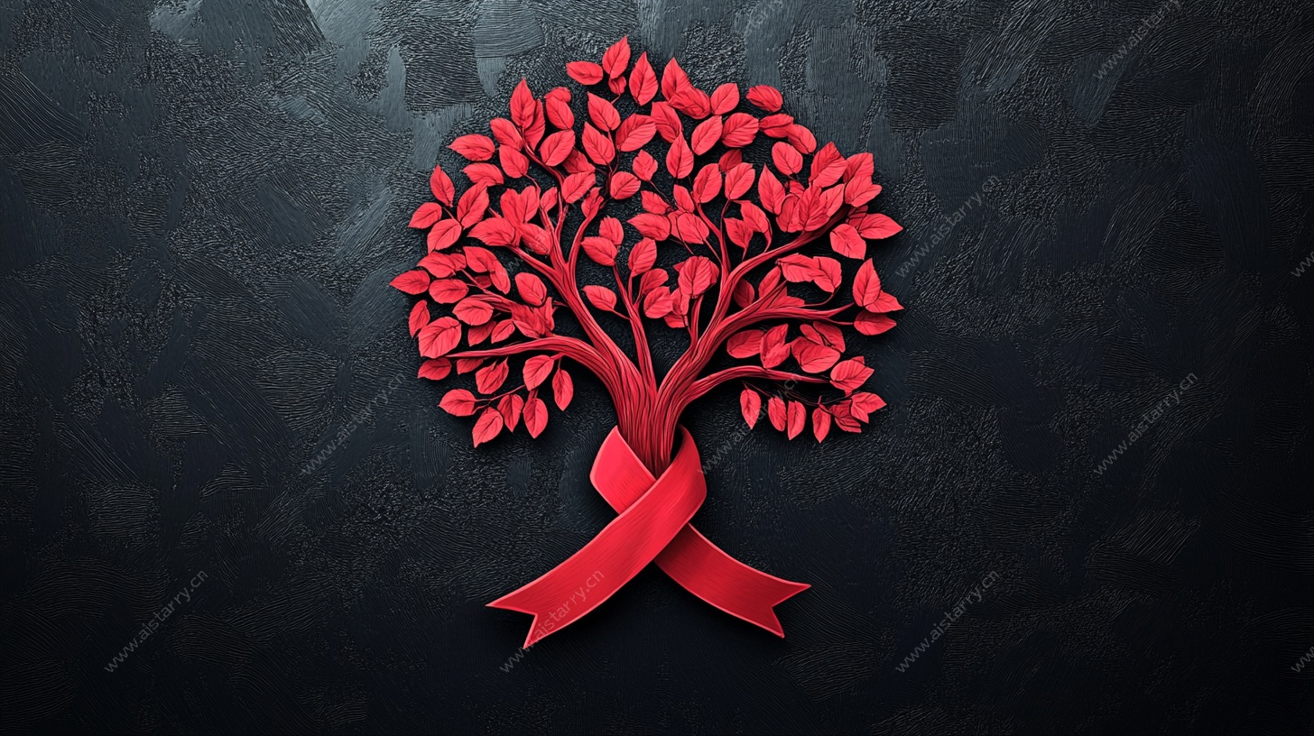 红色丝带树形公益艺术图
