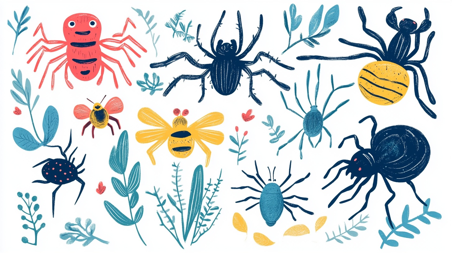 可爱昆虫植物插画图案