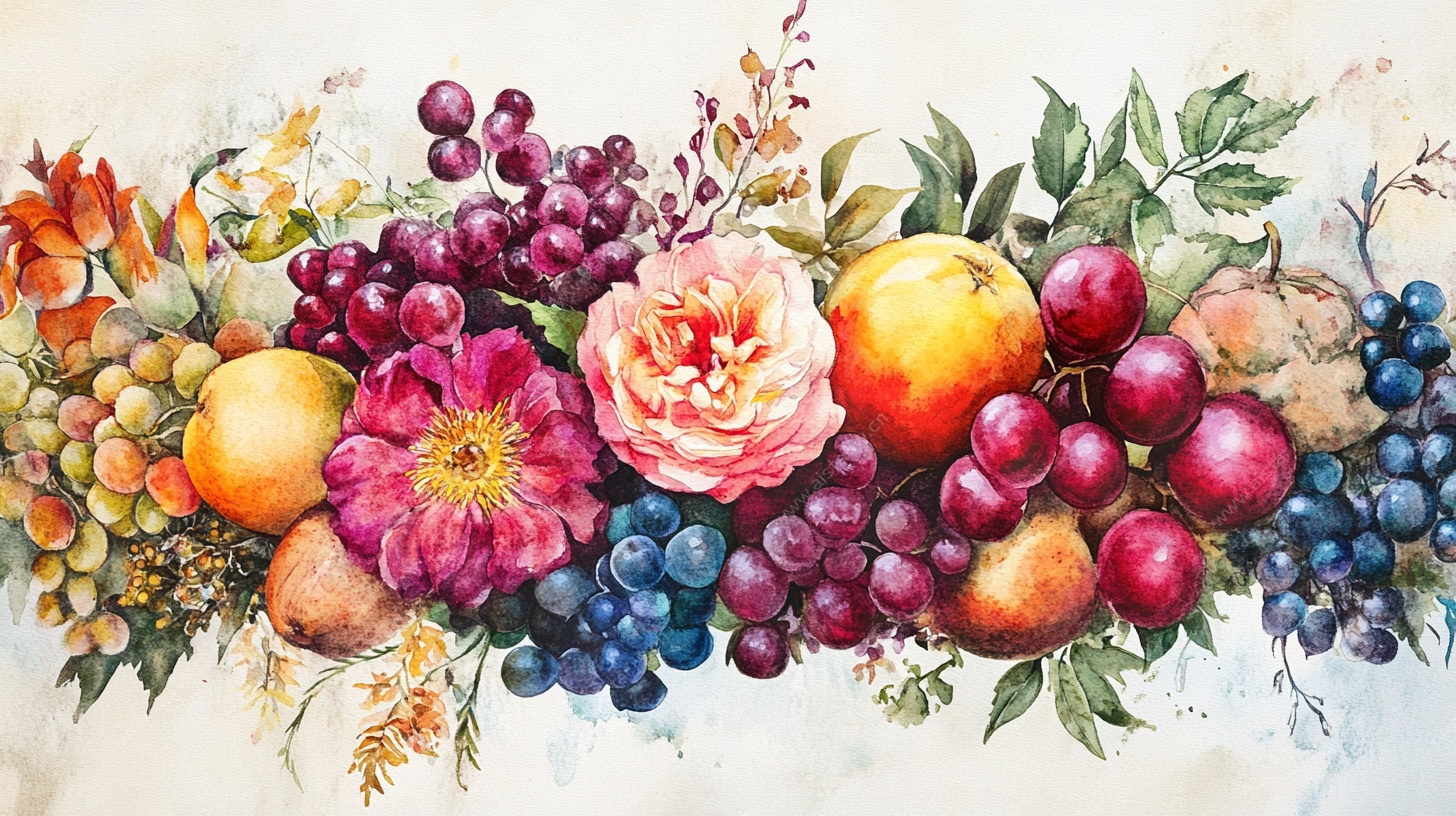 缤纷水果花卉水彩画