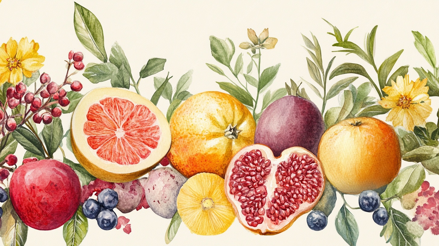 水彩缤纷水果花卉组合图