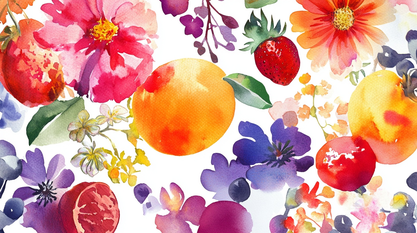 水彩花卉水果缤纷图案