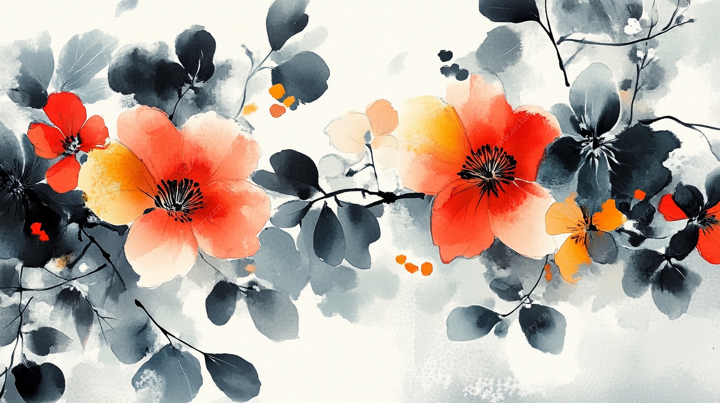 水墨花卉横版艺术画