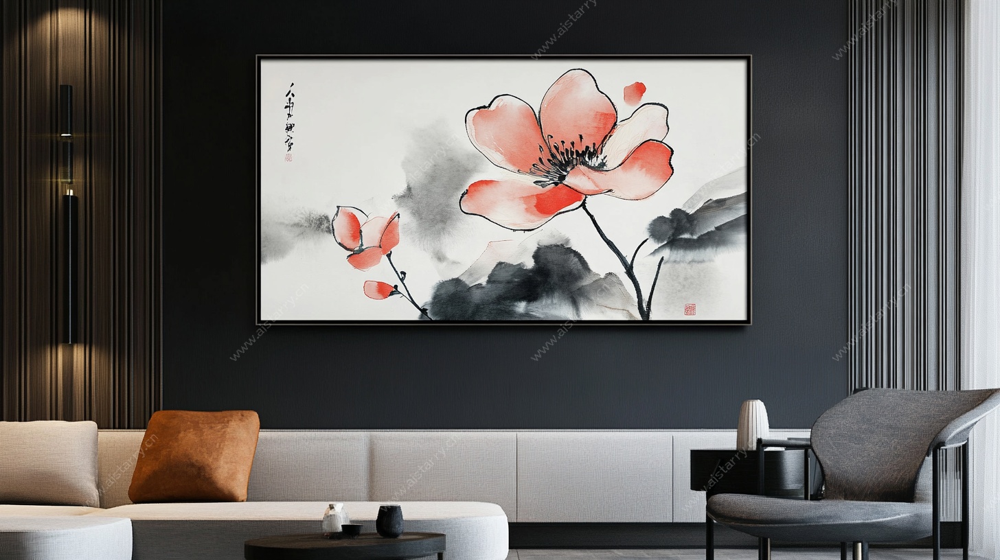 中式水墨花卉客厅装饰画