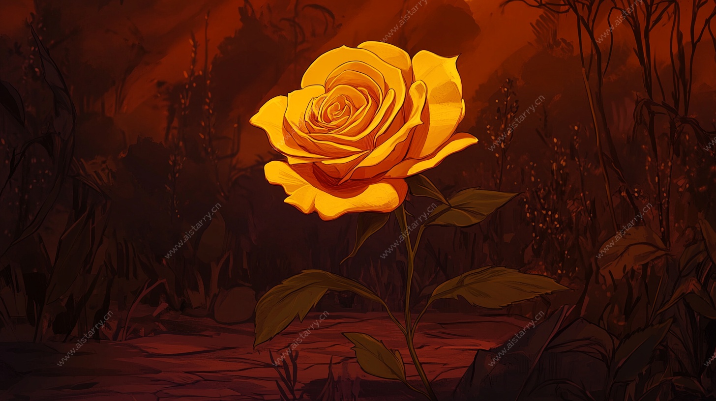 暗境中的金黄玫瑰