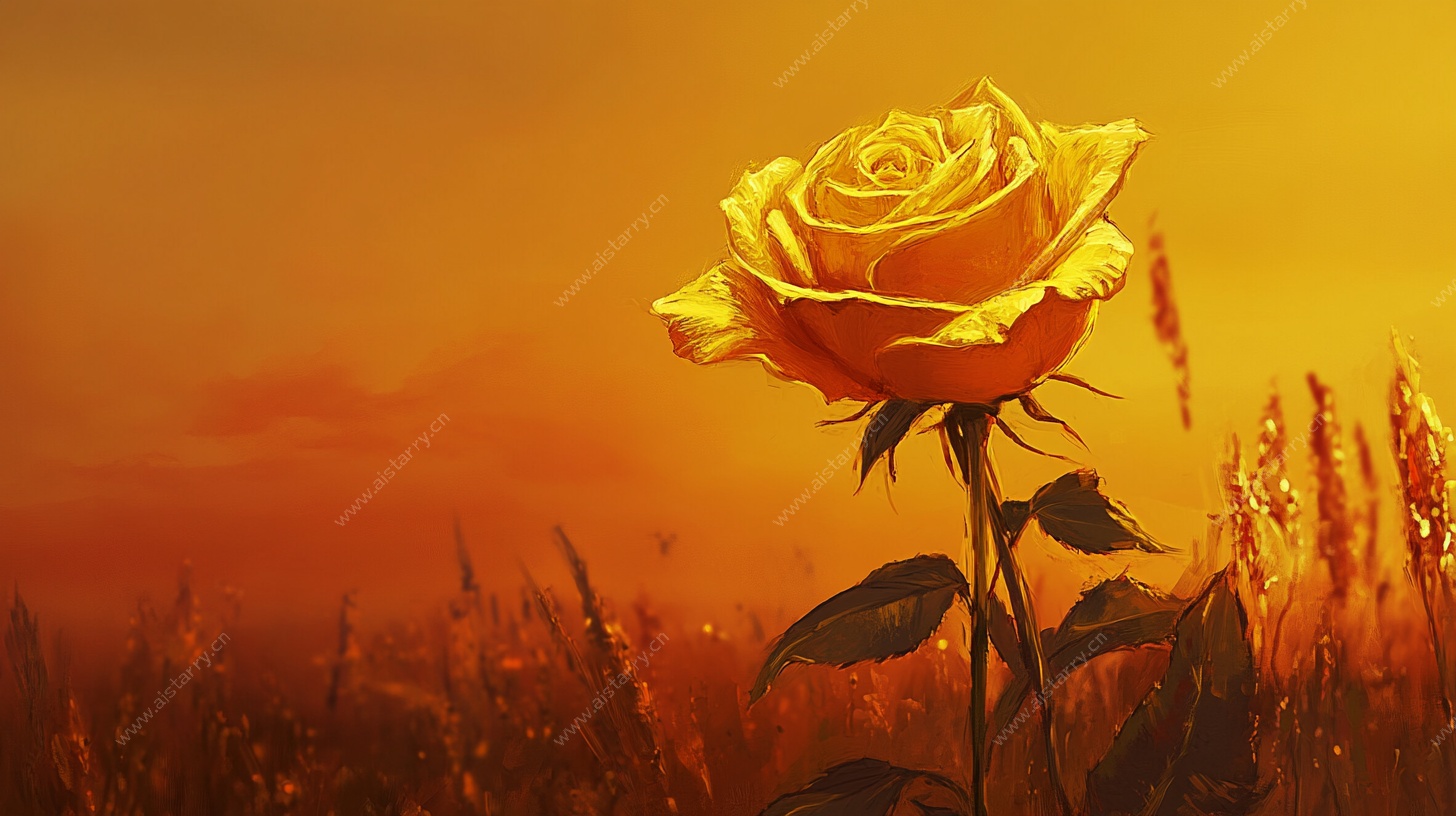 夕阳下的金黄玫瑰