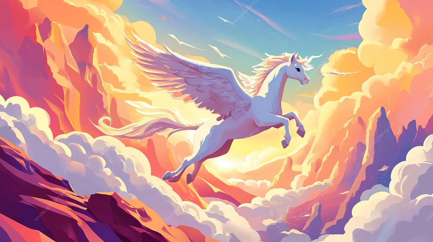 梦幻独角兽翱翔云海间