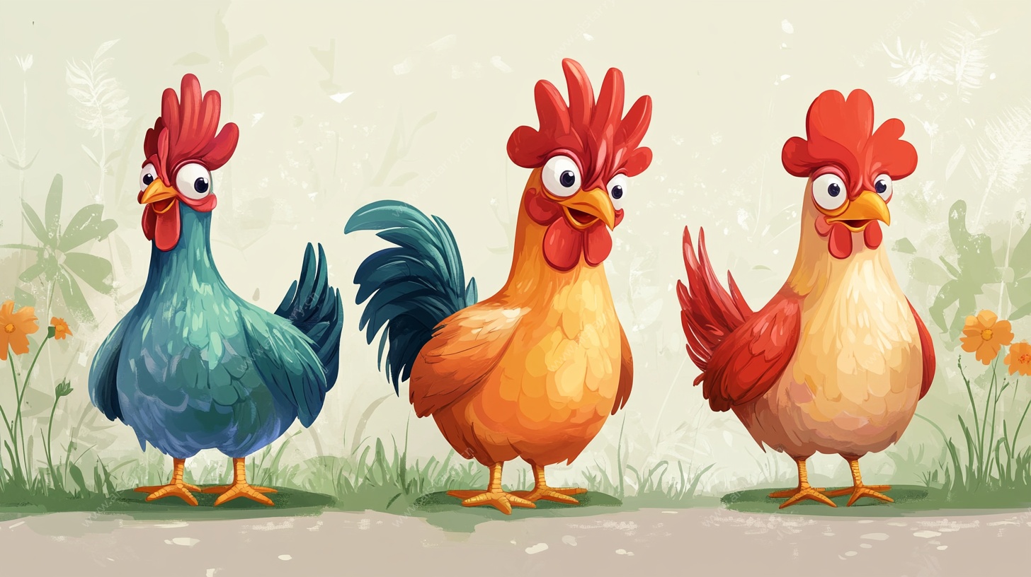 三只可爱卡通公鸡形象