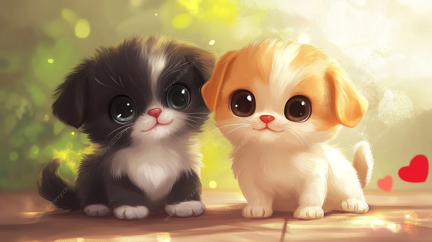 可爱猫狗萌趣同框画面