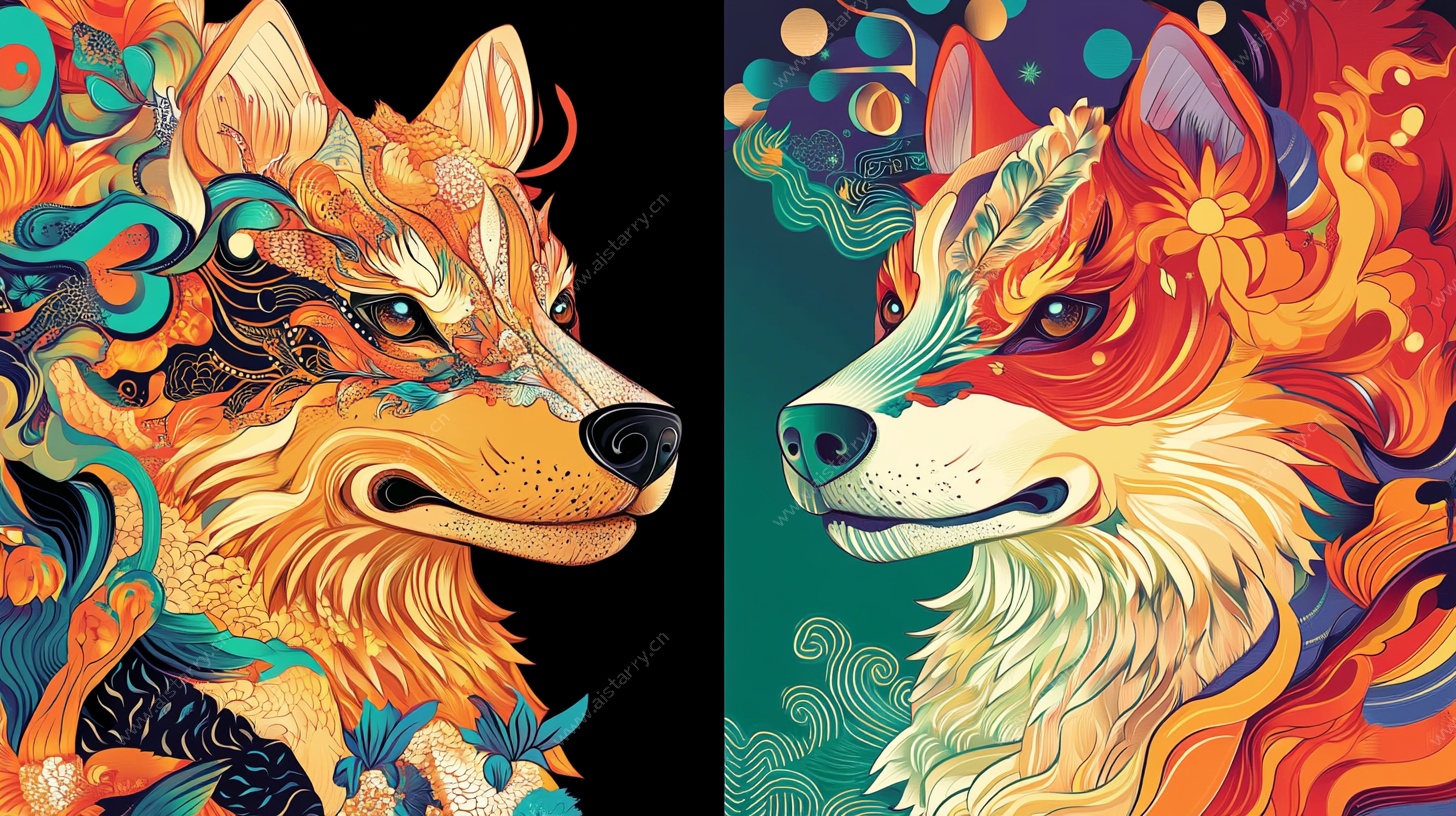 双生幻色狼 绚丽插画