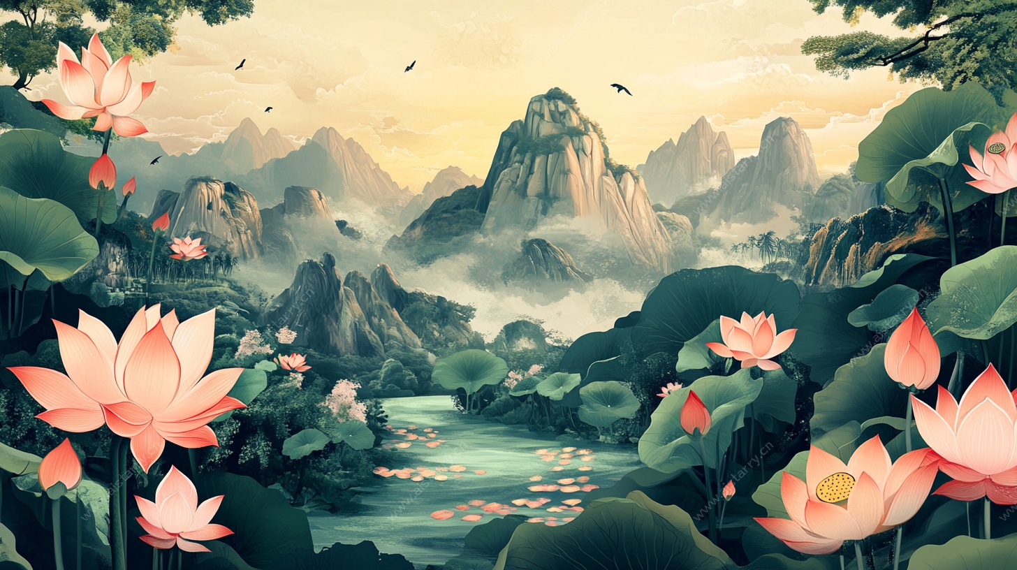 山水荷塘诗意画境