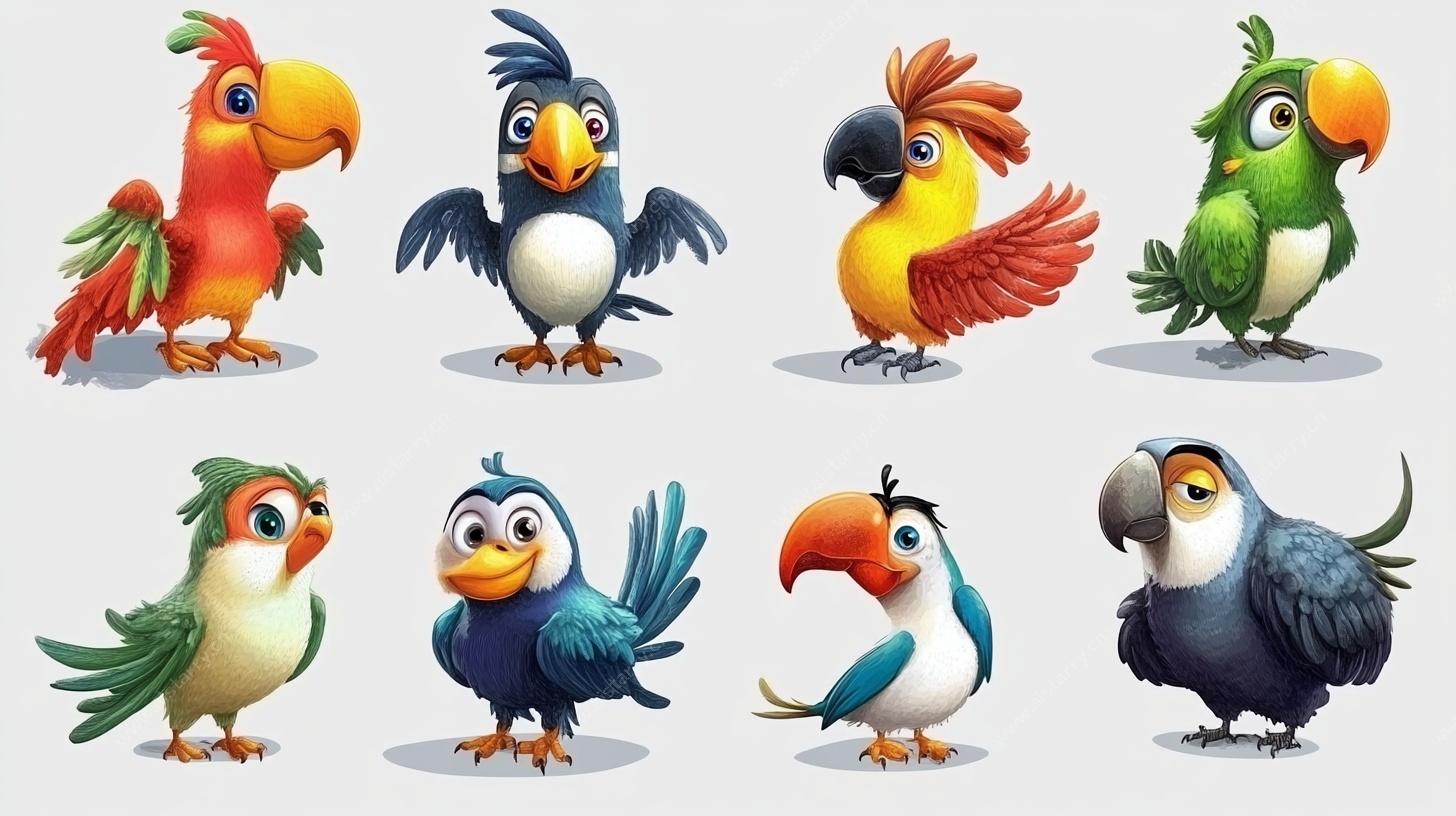 可爱多彩鹦鹉卡通形象集
