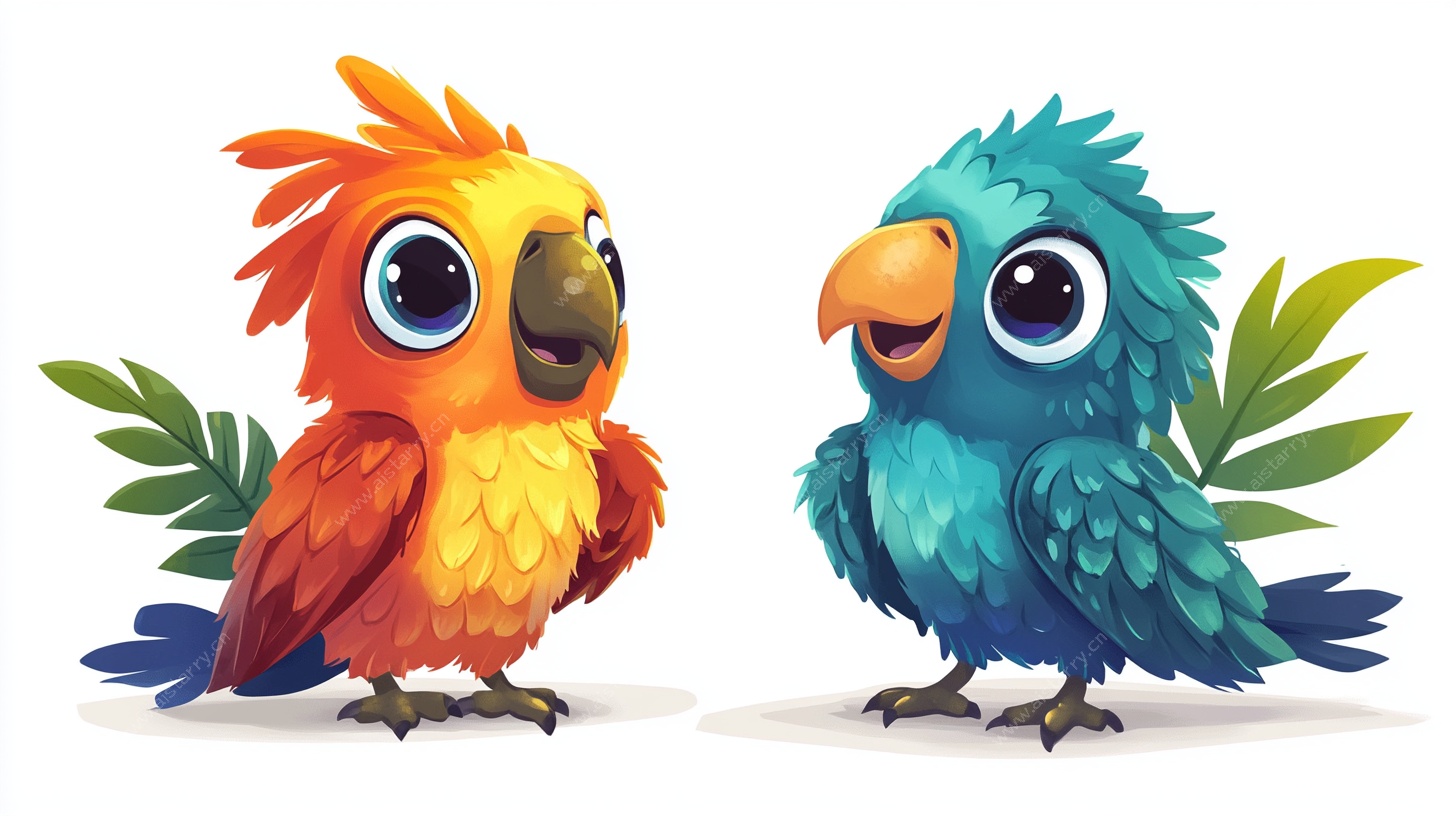 可爱双色鹦鹉插画