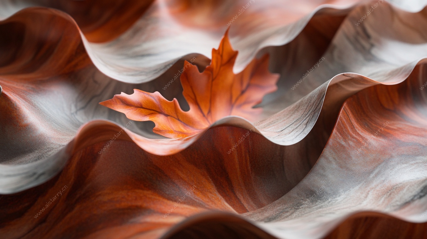 秋叶落于纹理波浪之上