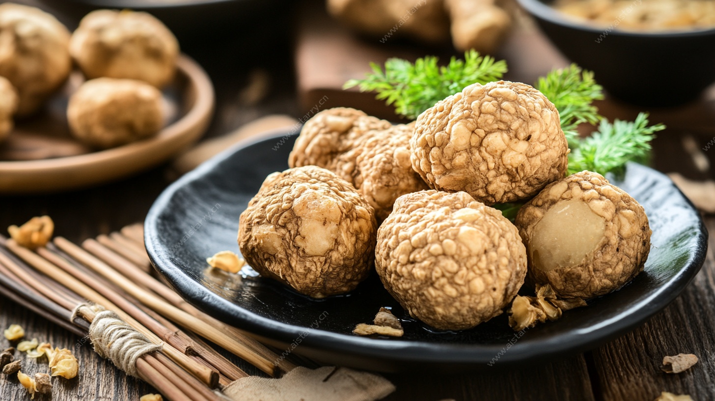 黑盘上的新鲜猴头菇