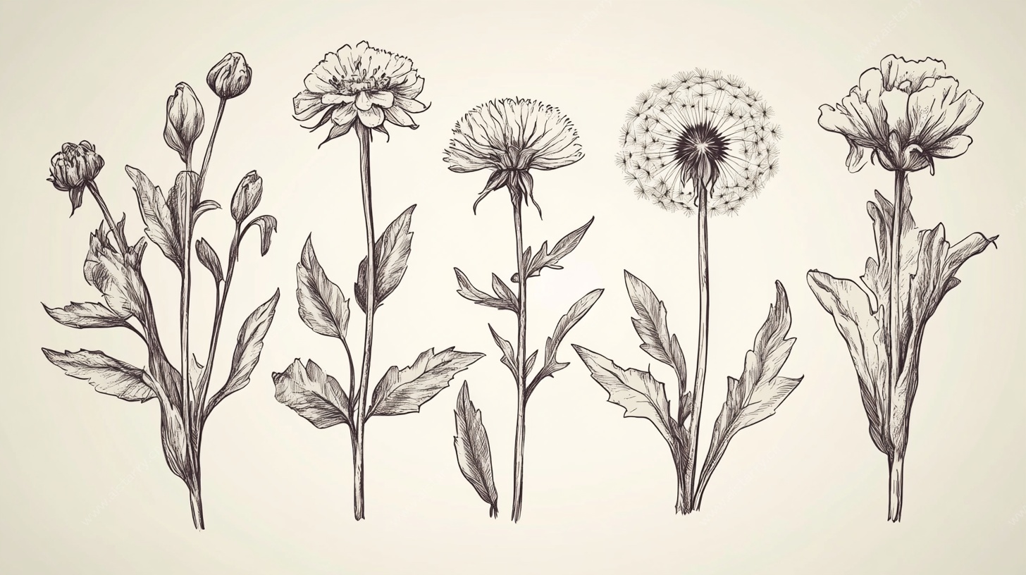 手绘花卉植物插画