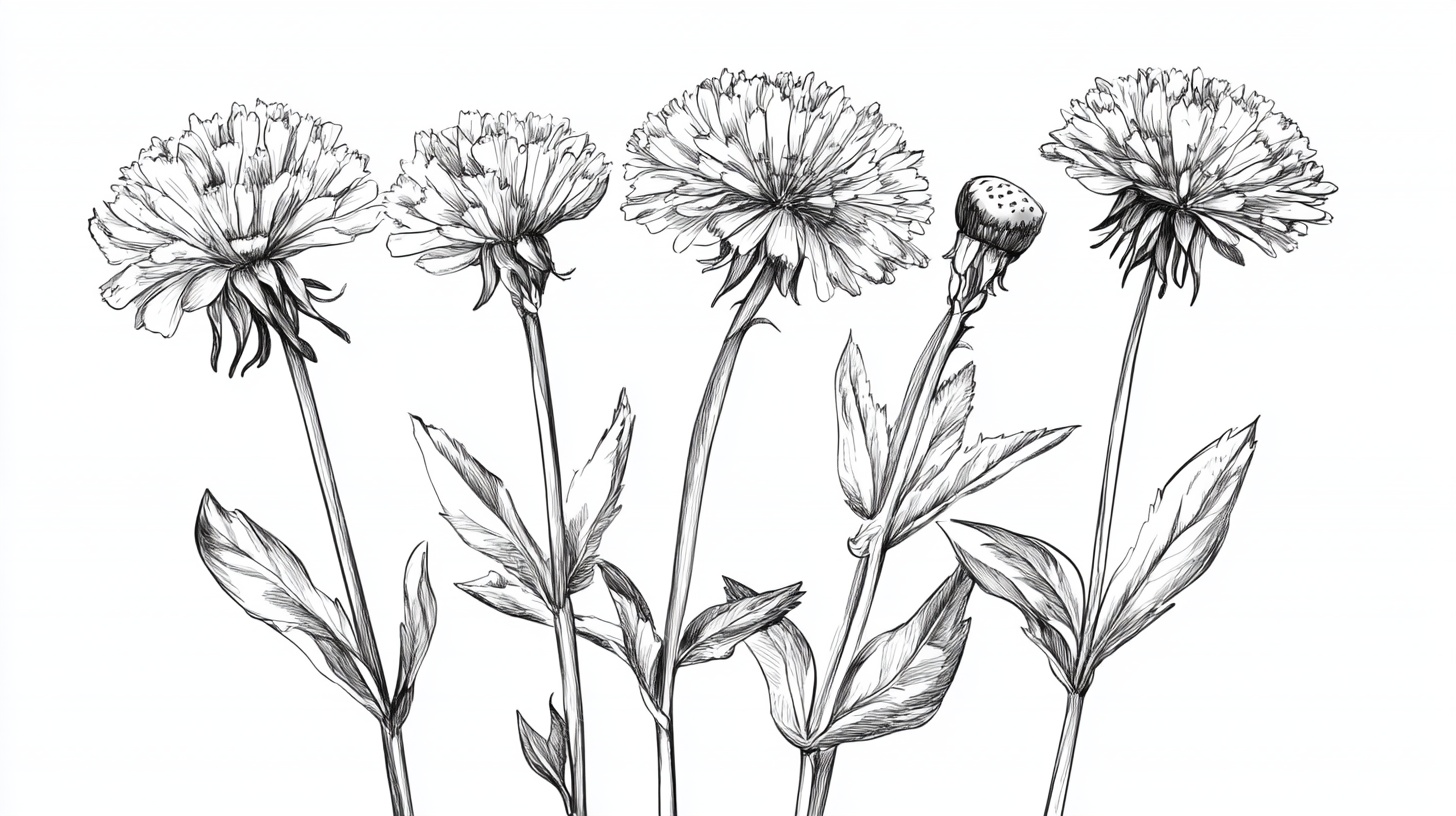 黑白花卉线描图